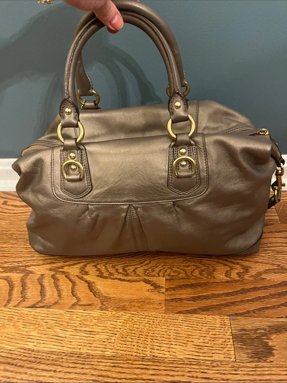 Coach ASHLEY Leather Satchel Handbag Metallic Bronze/Gunmetal no F15447
